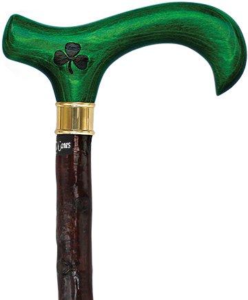 Royal Canes Genuine Blackthorn Wood Derby Walking Cane With Green Beech wood Handle and Shamrock