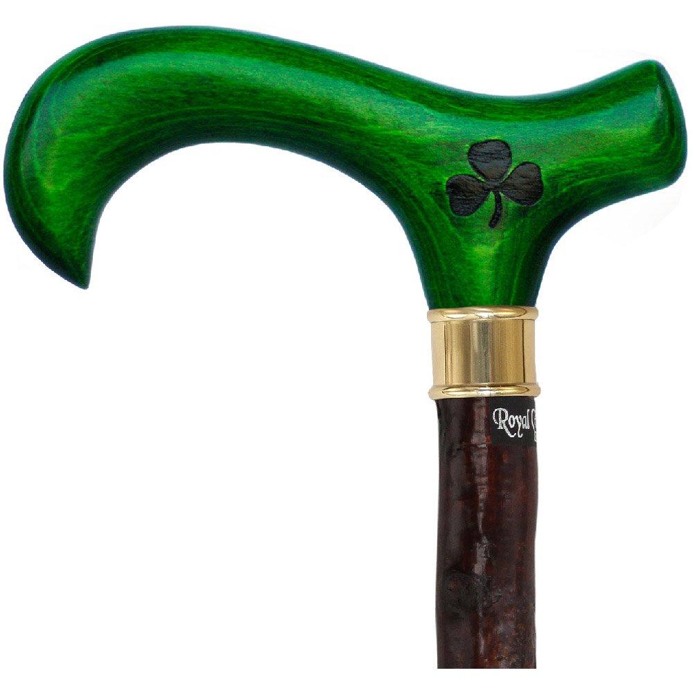 Royal Canes Genuine Blackthorn Wood Derby Walking Cane With Green Beech wood Handle and Shamrock