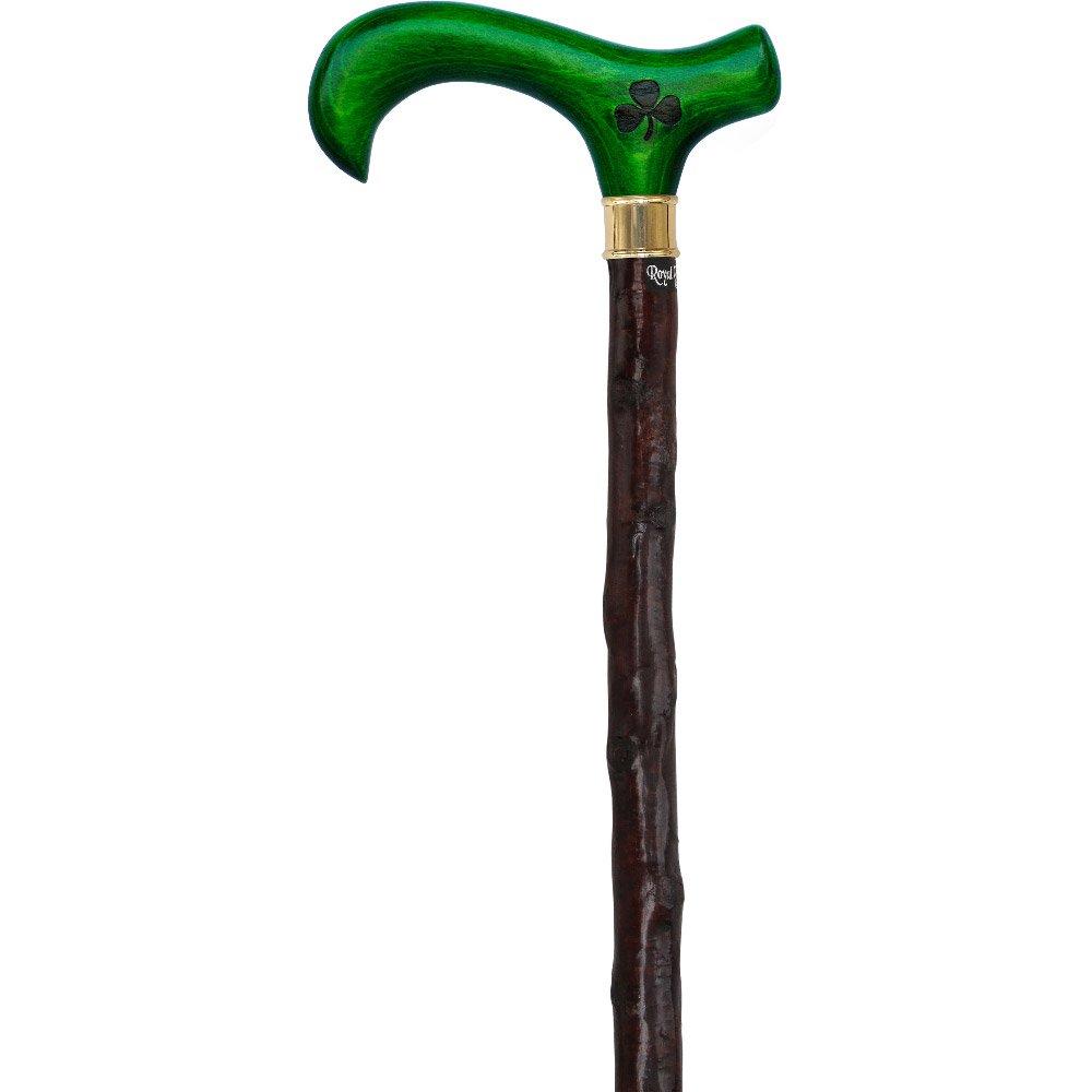 Royal Canes Genuine Blackthorn Wood Derby Walking Cane With Green Beech wood Handle and Shamrock