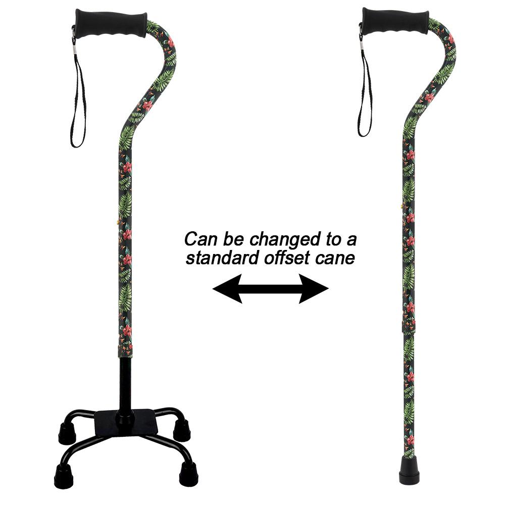Royal Canes Island Way Designer Convertible Quad Base Walking Cane with Comfort Grip - Adjustable Shaft