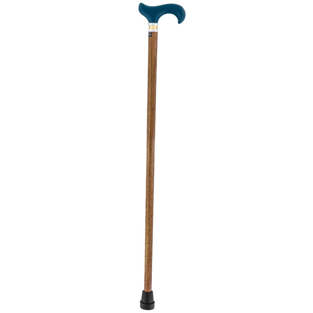 Royal Canes Blue Leather Derby Walking Cane With Espress Ash Stained Shaft and Collar