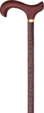 Royal Canes Faux Brown Leather Adjustable Cane with Derby Handle
