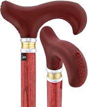 Royal Canes Red Leather Derby Walking Cane w/ Red Stained Ash Wood Shaft and Two-tone Collar