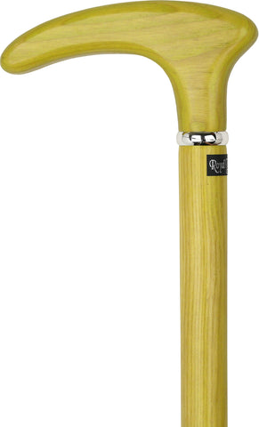 Royal Canes Lemon Yellow Cosmopolitan Handle Walking Cane With Ash Wood Shaft and Silver Collar