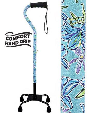 Royal Canes Light Blue Vivienne May Convertible Quad Base Walking Cane with Comfort Grip - Adjustable Shaft