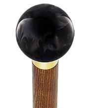 Royal Canes Luscious Black Pearl Round Knob Cane w/ Custom Color Ash Shaft & Collar