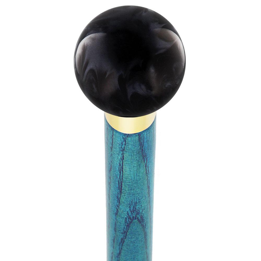 Royal Canes Luscious Black Pearl Round Knob Cane w/ Custom Color Ash Shaft & Collar