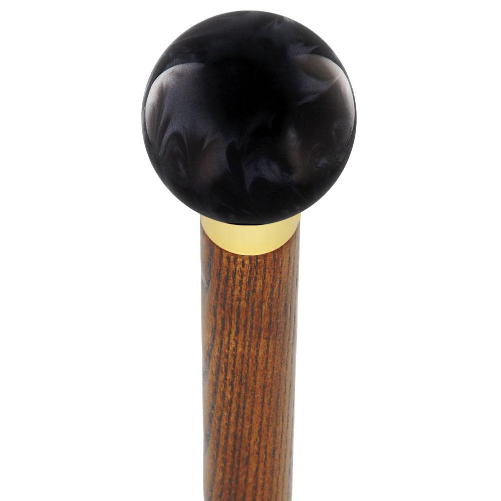 Royal Canes Luscious Black Pearl Round Knob Cane w/ Custom Color Ash Shaft & Collar