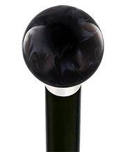 Royal Canes Luscious Black Pearl Round Knob Cane w/ Custom Wood Shaft & Collar