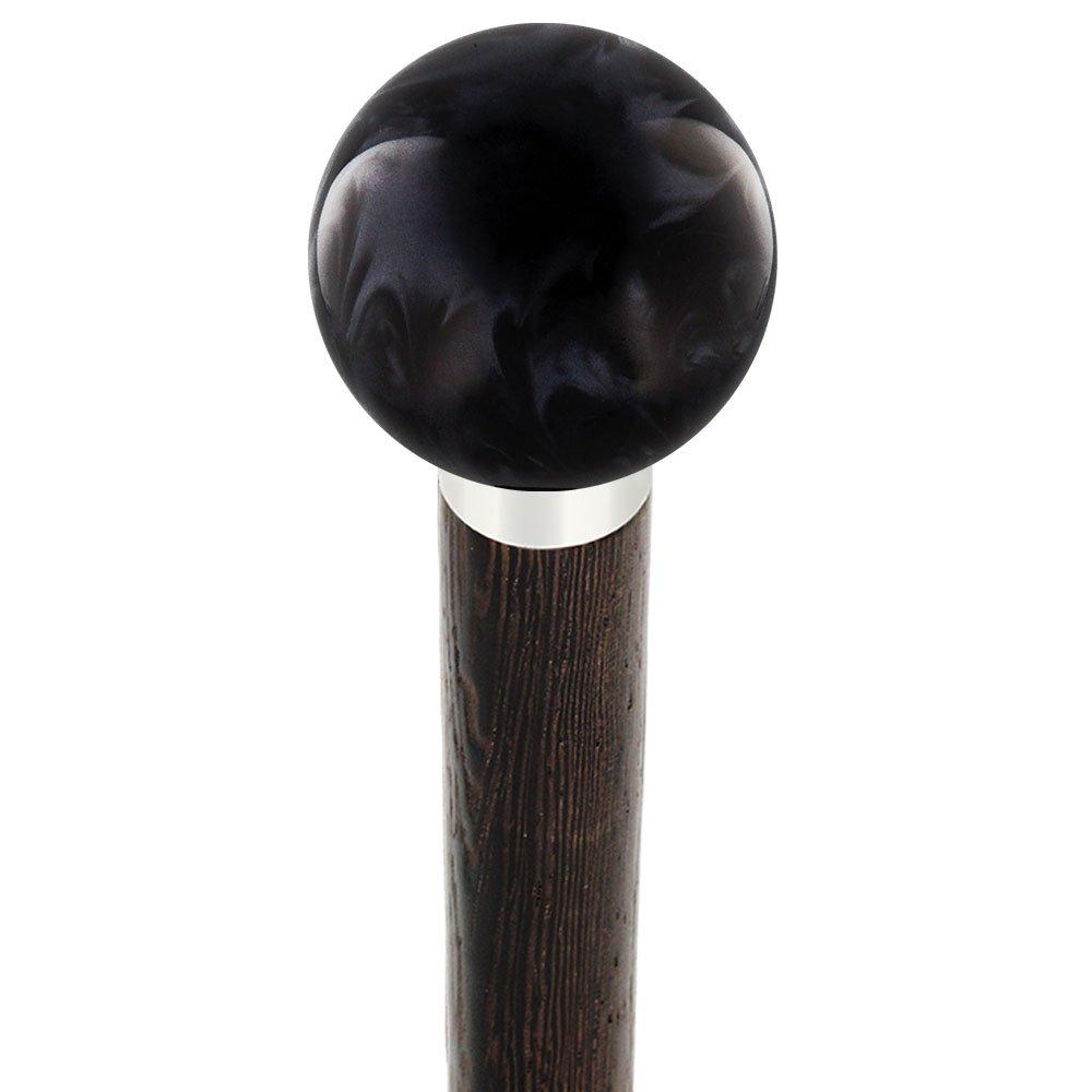Royal Canes Luscious Black Pearl Round Knob Cane w/ Custom Wood Shaft & Collar