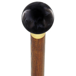 Royal Canes Luscious Black Pearl Round Knob Cane w/ Custom Wood Shaft & Collar