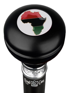 Royal Canes Africa Proud Round Knob Walking Stick w/ Black Beechwood Shaft & Pewter Collar