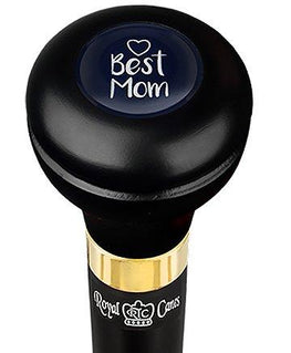 Royal Canes Best Mom Flask Walking Stick w/ Black Beechwood Shaft & Pewter Collar