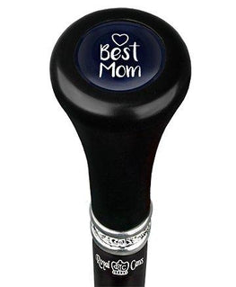 Royal Canes Best Mom Flat Top Walking Stick w/ Black Beechwood Shaft & Pewter Collar