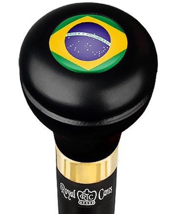 Royal Canes Brazil Flask Walking Stick w/ Black Beechwood Shaft & Pewter Collar