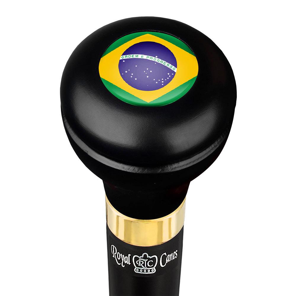 Royal Canes Brazil Flask Walking Stick w/ Black Beechwood Shaft & Pewter Collar