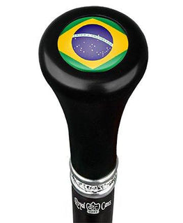Royal Canes Brazil Flat Top Walking Stick w/ Black Beechwood Shaft & Pewter Collar