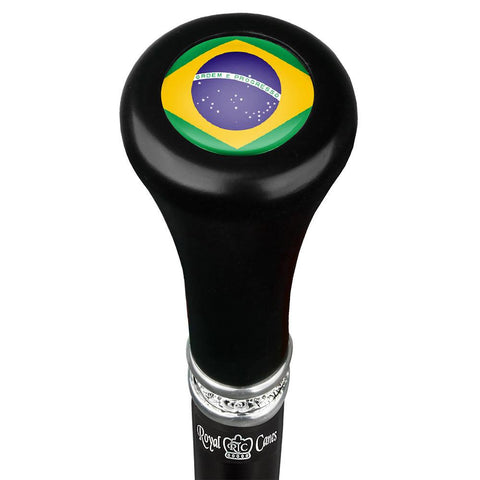 Royal Canes Brazil Flat Top Walking Stick w/ Black Beechwood Shaft & Pewter Collar