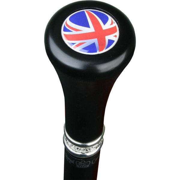 Royal Canes British Flag Flat Top Walking Stick With Black Beechwood Shaft and Pewter Collar