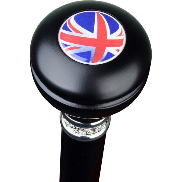 Royal Canes British Flag Knob Walking Stick With Black Beechwood Shaft and Pewter Collar