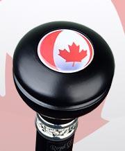 Royal Canes Canadian Flag Knob Walking Stick With Black Beechwood Shaft and Pewter Collar