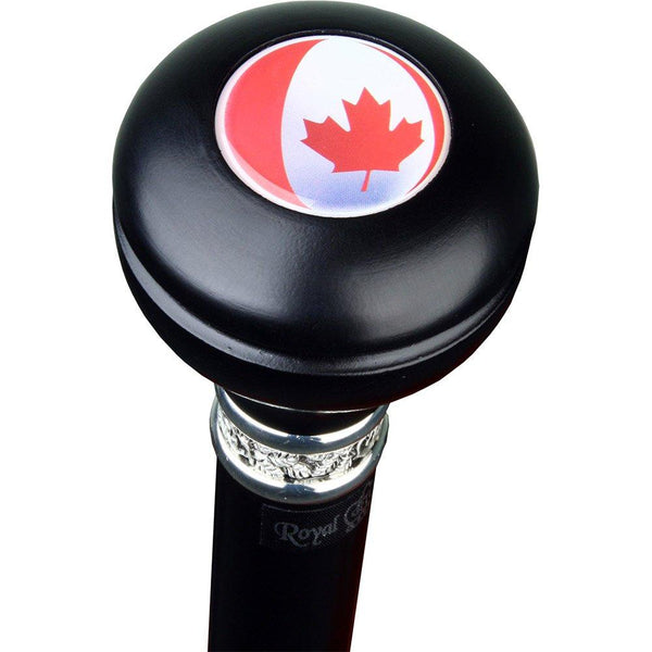 Royal Canes Canadian Flag Knob Walking Stick With Black Beechwood Shaft and Pewter Collar