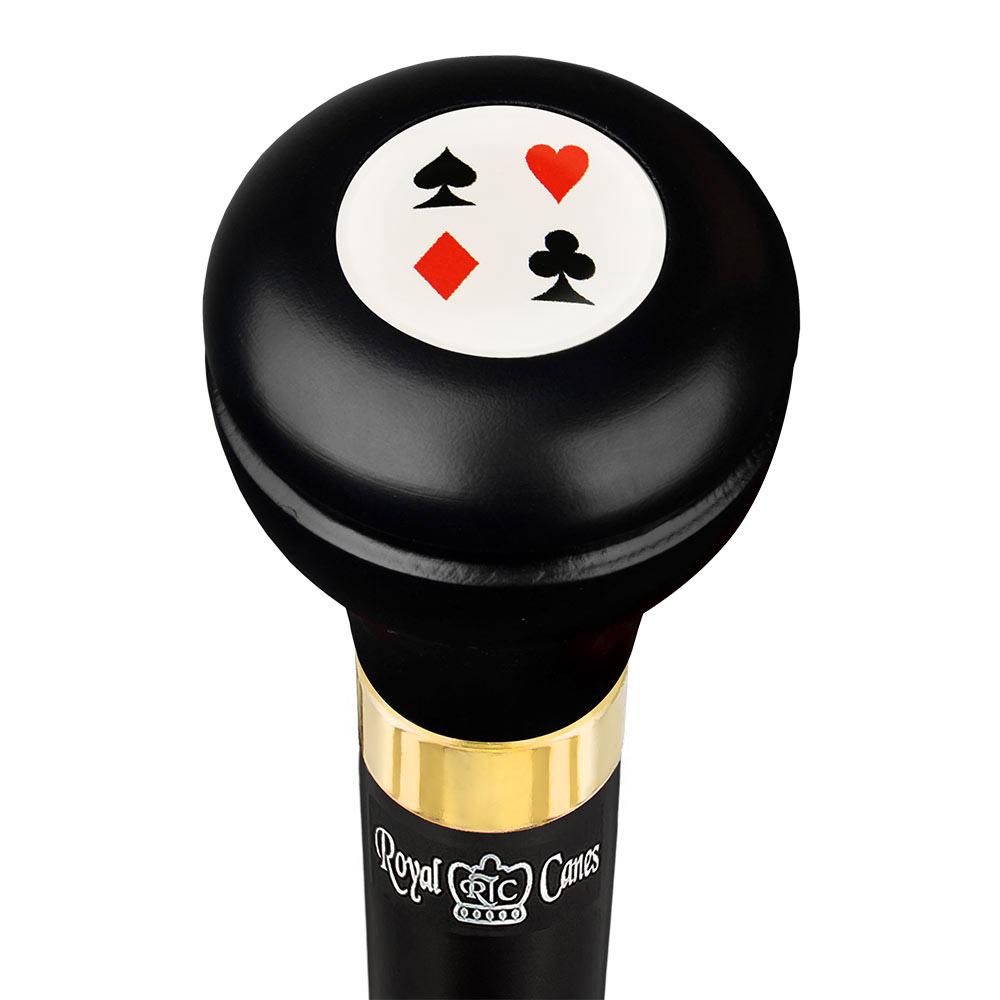 Royal Canes Cards Flask Walking Stick w/ Black Beechwood Shaft & Pewter Collar