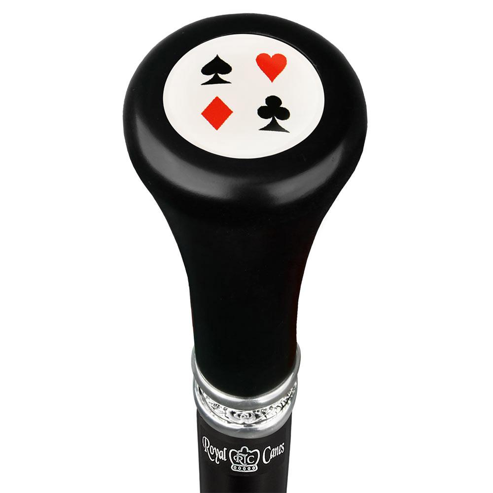 Royal Canes Cards Flat Top Walking Stick w/ Black Beechwood Shaft & Pewter Collar
