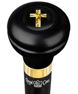 Royal Canes Christian Cross Birthday Symbol Flask Walking Stick w/ Black Beechwood Shaft & Pewter Collar