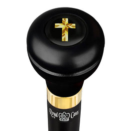 Royal Canes Christian Cross Birthday Symbol Flask Walking Stick w/ Black Beechwood Shaft & Pewter Collar