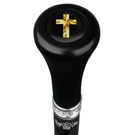Royal Canes Christian Cross Birthday Symbol Top Walking Stick w/ Black Beechwood Shaft & Pewter Collar