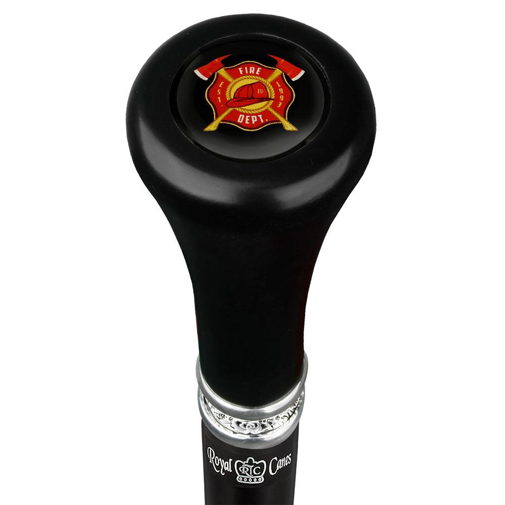 Royal Canes Fire Department Flat Top Walking Stick w/ Black Beechwood Shaft & Pewter Collar