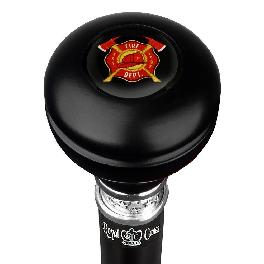Royal Canes Fire Department Knob Walking Stick w/ Black Beechwood Shaft & Pewter Collar