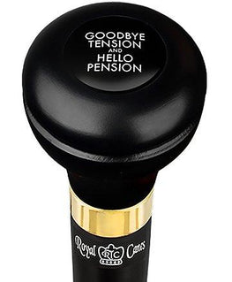 Royal Canes Good Bye Tension Hello Pension Flask Walking Stick w/ Black Beechwood Shaft & Pewter Collar