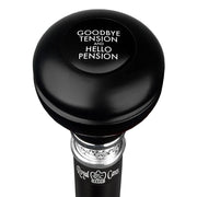 Royal Canes Good Bye Tension Hello Pension Knob Walking Stick w/ Black Beechwood Shaft & Pewter Collar