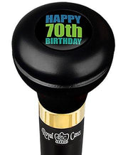 Royal Canes Happy 70th Birthday Flask Walking Stick w/ Black Beechwood Shaft & Pewter Collar