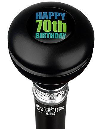 Royal Canes Happy 70th Birthday Knob Walking Stick w/ Black Beechwood Shaft & Pewter Collar