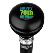 Royal Canes Happy 70th Birthday Knob Walking Stick w/ Black Beechwood Shaft & Pewter Collar