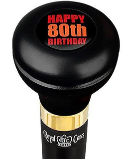 Royal Canes Happy 80th Birthday Flask Walking Stick w/ Black Beechwood Shaft & Pewter Collar