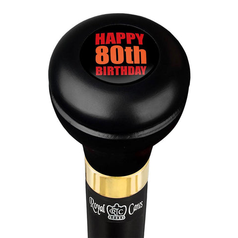 Royal Canes Happy 80th Birthday Flask Walking Stick w/ Black Beechwood Shaft & Pewter Collar