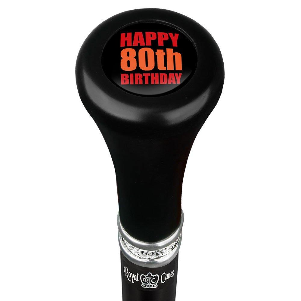 Royal Canes Happy 80th Birthday Top Walking Stick w/ Black Beechwood Shaft & Pewter Collar