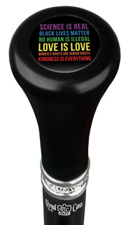 Royal Canes Love is Love Flat Top Walking Stick w/ Black Beechwood Shaft & Pewter Collar