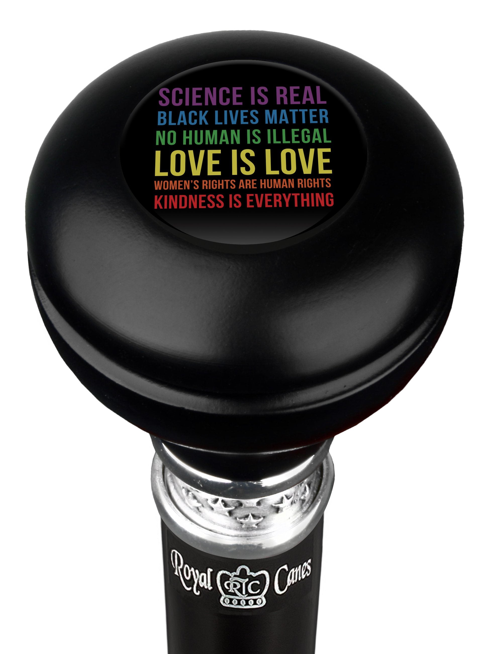 Royal Canes Love is Love Round Knob Walking Stick w/ Black Beechwood Shaft & Pewter Collar