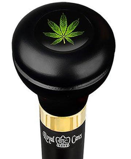 Royal Canes Marijuana Leaf Flask Walking Stick w/ Black Beechwood Shaft & Brass Collar