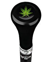 Royal Canes Marijuana Leaf Flat Top Walking Stick w/ Black Beechwood Shaft & Pewter Collar