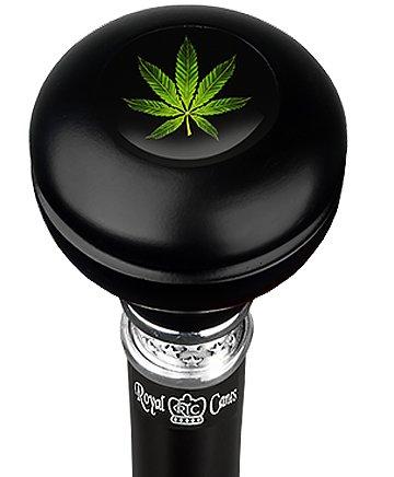 Royal Canes Marijuana Leaf Knob Walking Stick w/ Black Beechwood Shaft & Pewter Collar
