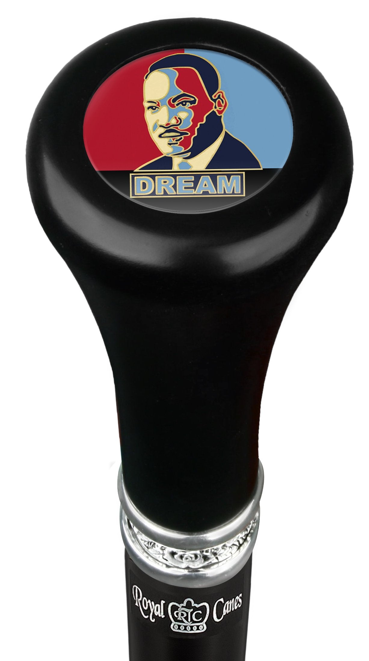 Royal Canes Martin Luther King "Dream" Flat Top Walking Stick w/ Black Beechwood Shaft & Pewter Collar