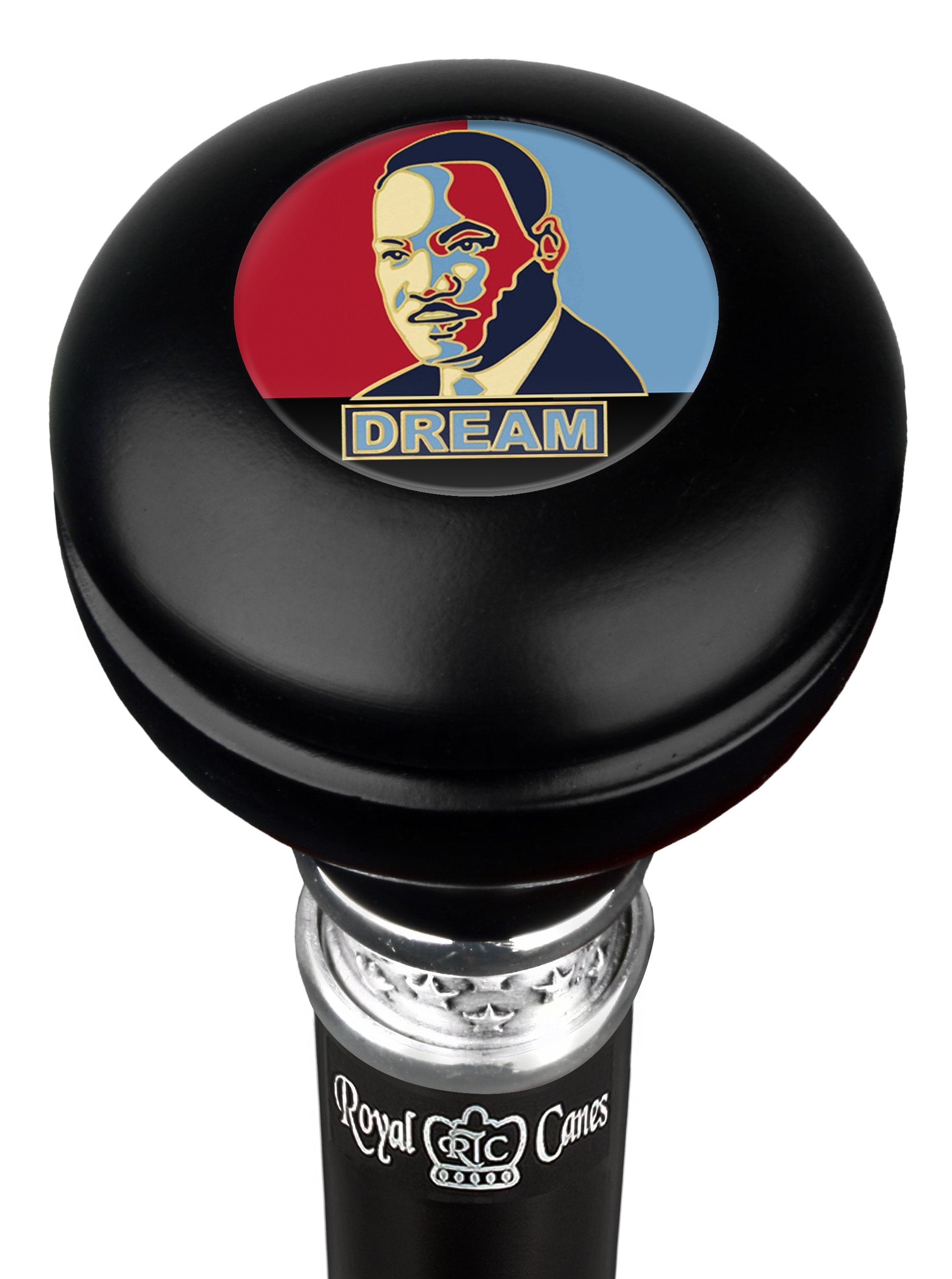 Martin Luther King I have a dream Round Knob Walking Stick w/ Black  Beechwood Shaft & Pewter Collar