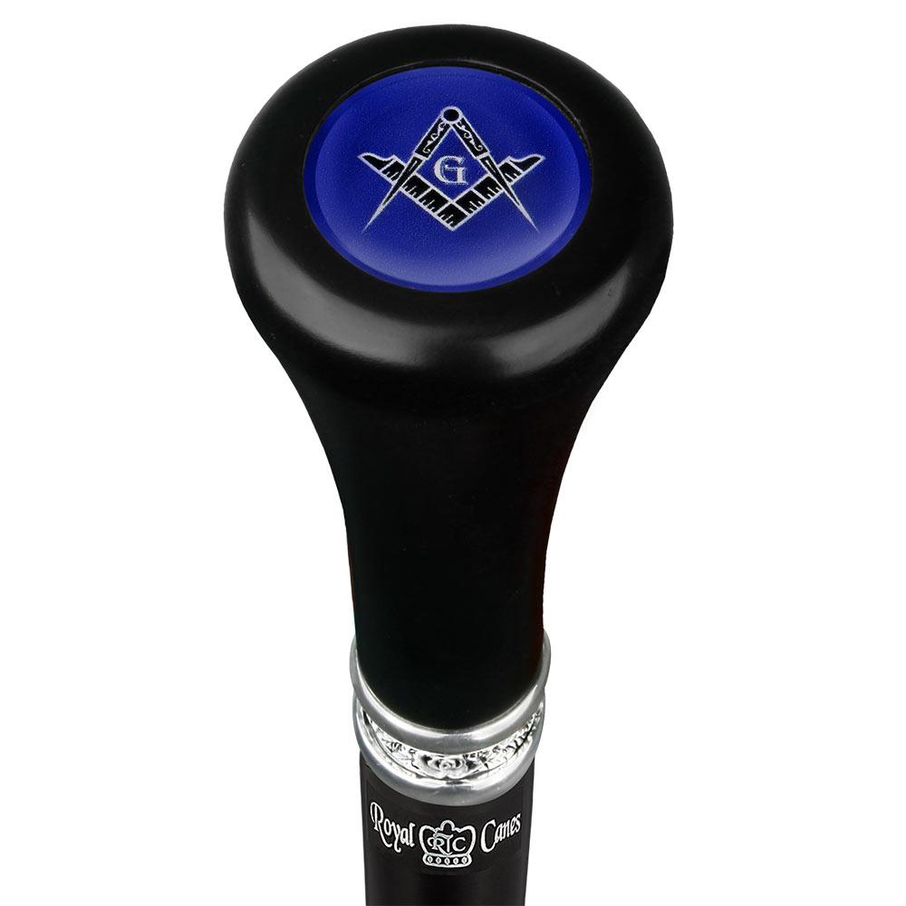 Royal Canes Mason Blue Flat Top Walking Stick w/ Black Beechwood Shaft & Pewter Collar