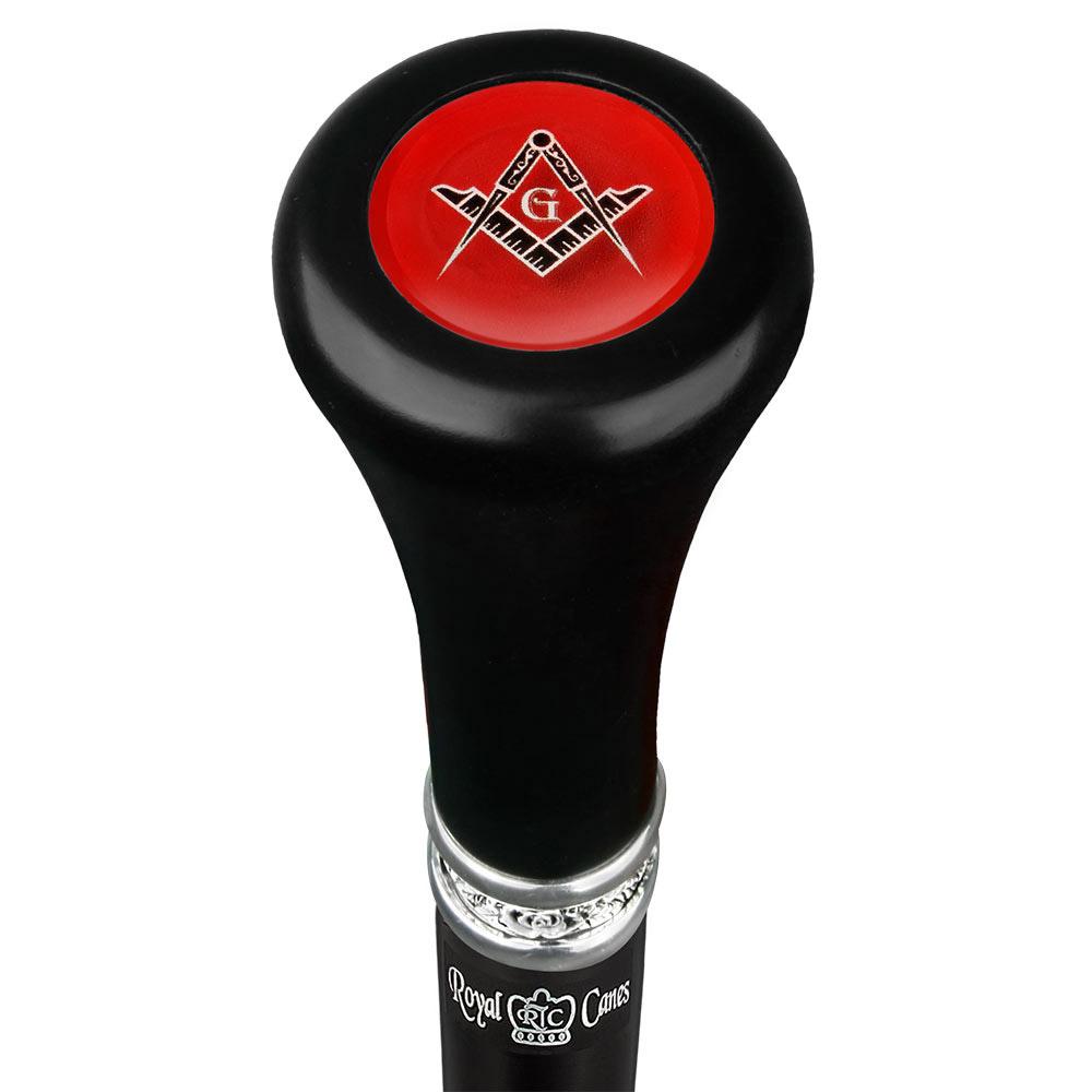 Royal Canes Mason Red Flat Top Walking Stick w/ Black Beechwood Shaft & Pewter Collar